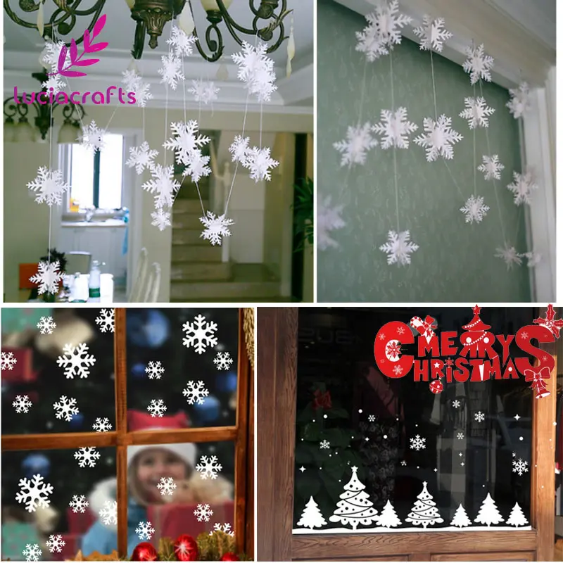 Lucia Crafts 12 шт./лот 3 м Белые снежинки Рождественская елка украшения на окно