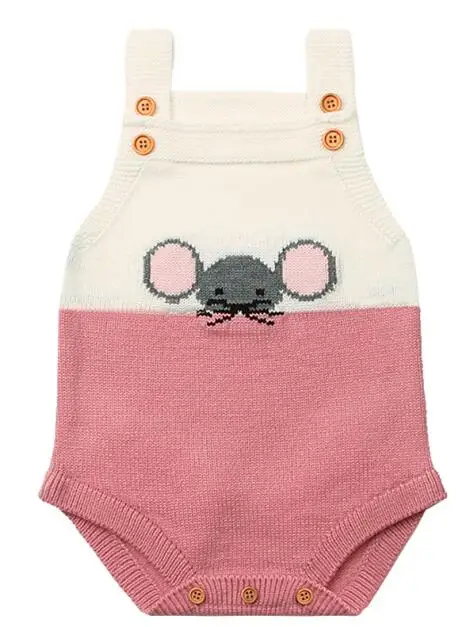 82W347 Pink От 0 до 3 лет, Модный комбинезон для маленьких мальчиков, смешной Рисунок медведя, Вязаный комбинезон для новорожденных девочек, Комбинезоны на весну для детей, цельная одежда - Цвет: 82W347 Pink