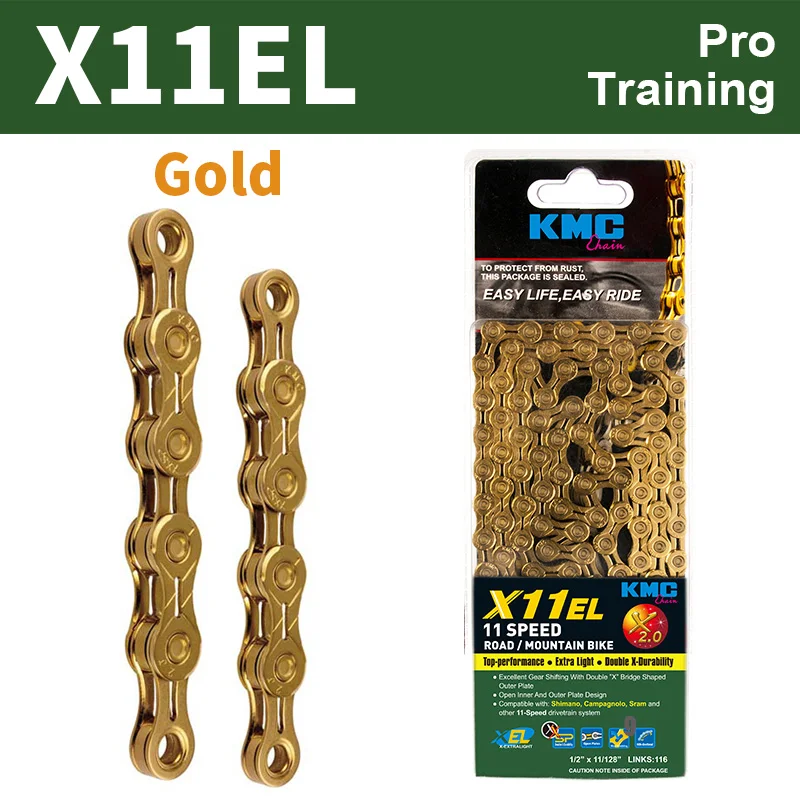 X11EL Gloden KMC цепи 116 ссылки 9/10/11 Скорость велосипедная цепь с недостающим ссылку серебрянная Золотая светильник MTB шоссейные велосипеды инструмент для демонтажа цепи велосипеда - Цвет: X11EL Gloden