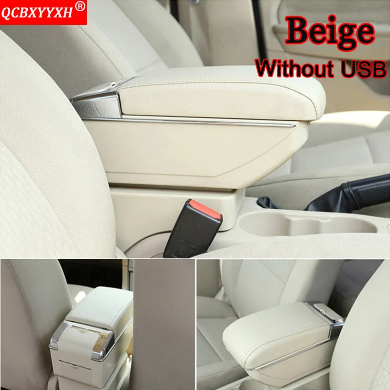 Beige Without USB Автомобильный Стайлинг ABS с подлокотником из искусственной кожи, коробка для хранения центральной консоли, держатель, чехол, аксессуары для Toyota Yaris L - Название цвета: Beige Without USB