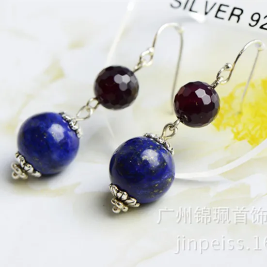 Silver products thailand accessories 925 pure silver thai natural lapis lazuli earring drop vintage earrings | Украшения и