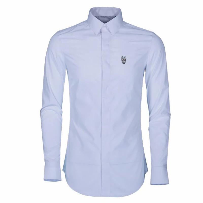 Crystal Skull men Shirt Square collar Full sleeve Slim Casual shirts male high quality 100% pure Cotton clothing Camisa