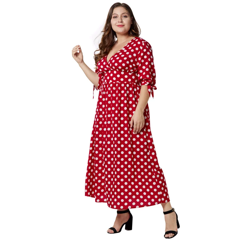 Весенне летнее женское Повседневное платье в горошек с коротким рукавом