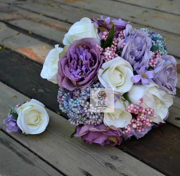 wedding hand bouquet Handmade High Simulation Purple Silk Rose Flower Bridal Wedding Bouquet Accessories | Свадьбы и торжества