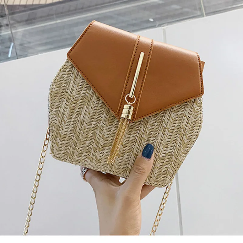 Сумки мессенджеры Boximiya стильная соломенная + Кожаная сумка женская летняя из