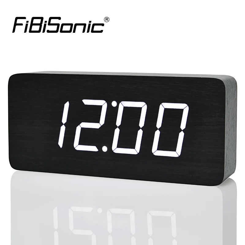 FiBiSonic дизайн деревянный светодиодный цифровой часы, голосовое управление большие цифры Деревянный Будильник с температурой