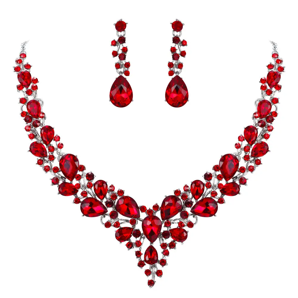 Red Silver Набор свадебных ювелирных изделий Tuliper bijoux, серьги, женские вечерние колье - Окраска металла: Red Silver