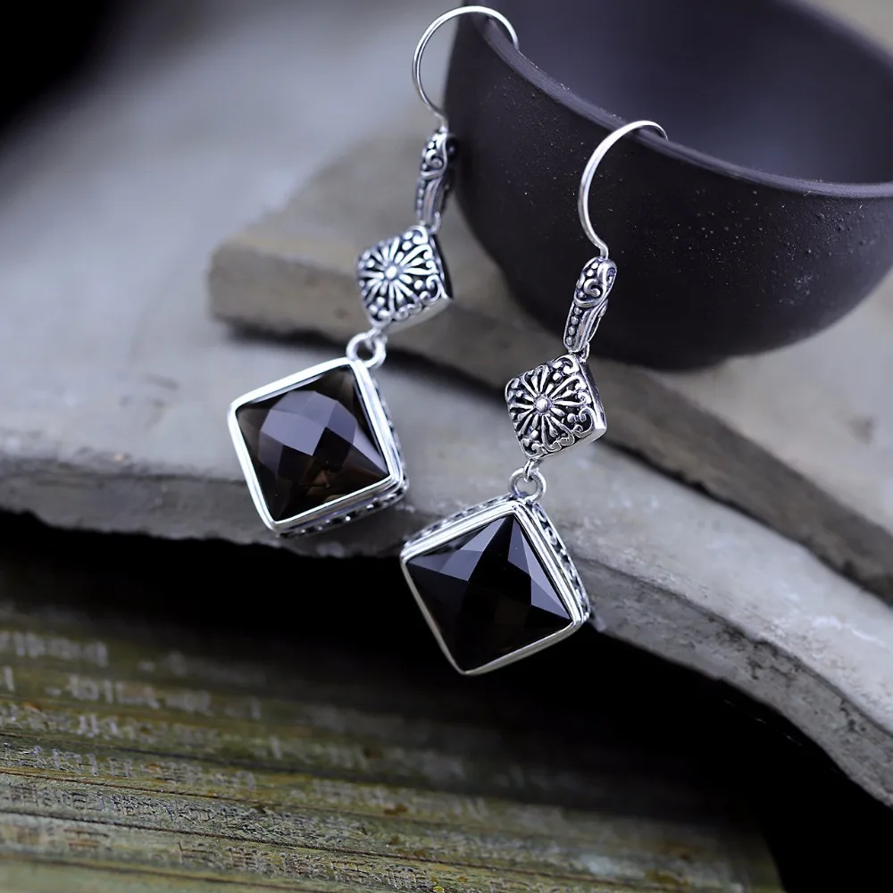 

Elegance Long Earrings Crystal For Women 2018,100% 925 Sterling Silver Vintage Indonesian Natural Stone Hollow Earrings Jewels