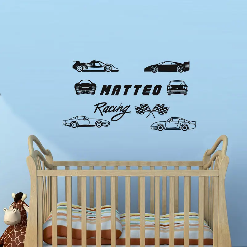Наборы гоночных автомобилей персонализированные виниловые настенные наклейки с