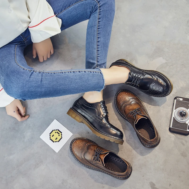 Женские винтажные Туфли оксфорды из натуральной кожи на шнуровке|Обувь без