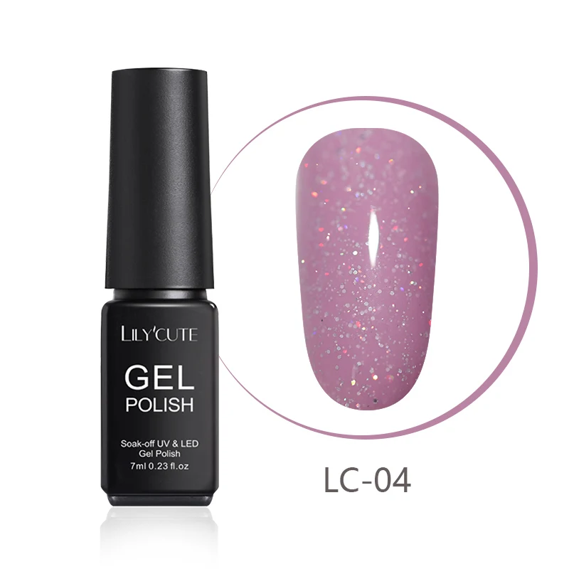 LC-04 LILYCUTE, 7 мл, блеск для ногтей, УФ-Гель-лак, блестящий, серый, фиолетовый цвета, замачивается, стойкий УФ гель для ногтей, Гель-лак - Цвет: LC-04
