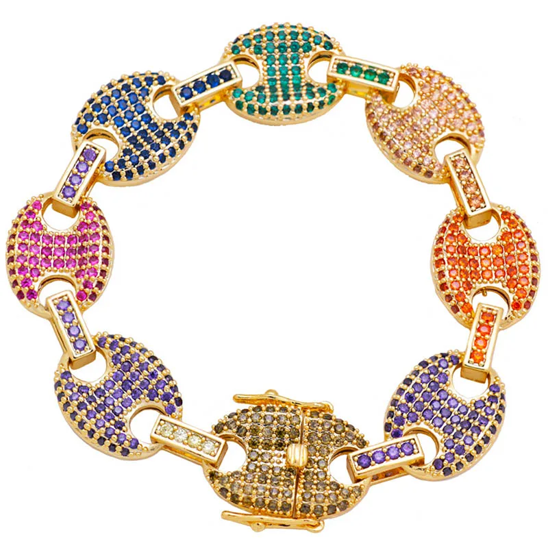 Микро с инкрустацией AAA фианиты Iced Out кофейные бобы пышные морские цепи браслеты для мужчин хип хоп Bling CZ браслеты мужские ювелирные изделия - Окраска металла: gold 3