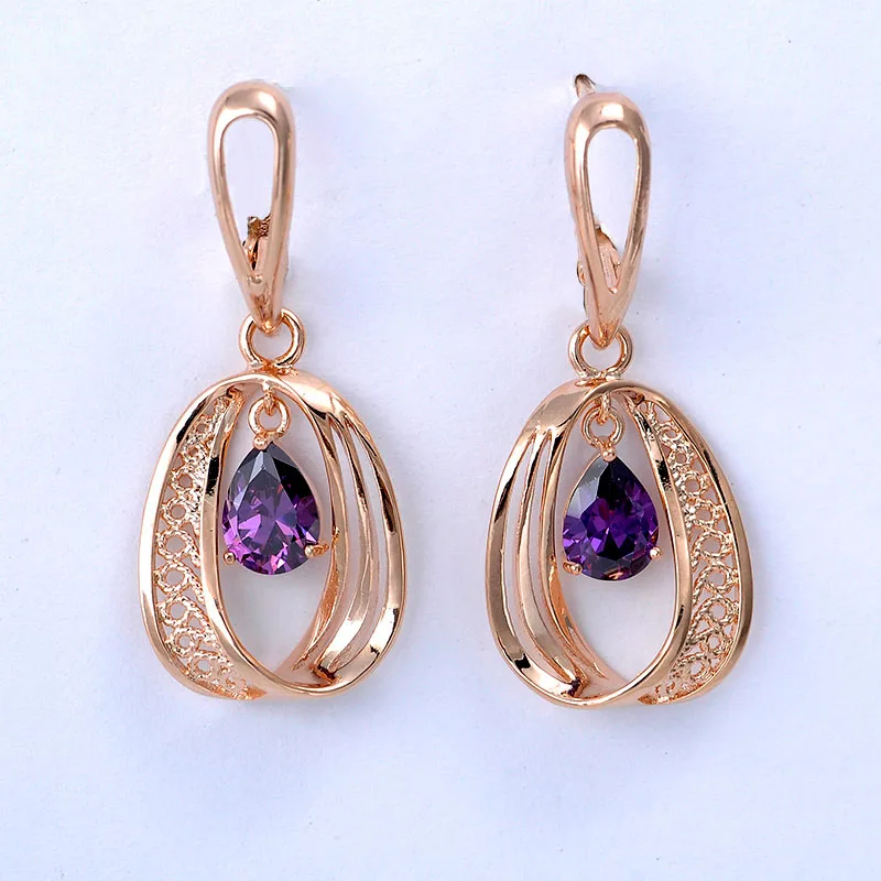 Purple Isholee золото 585 Красный Циркон полые серьги-висюльки с камнями Корейская свадьба необычные женские серьги Роскошные ювелирные изделия esp60 - Окраска металла: Purple