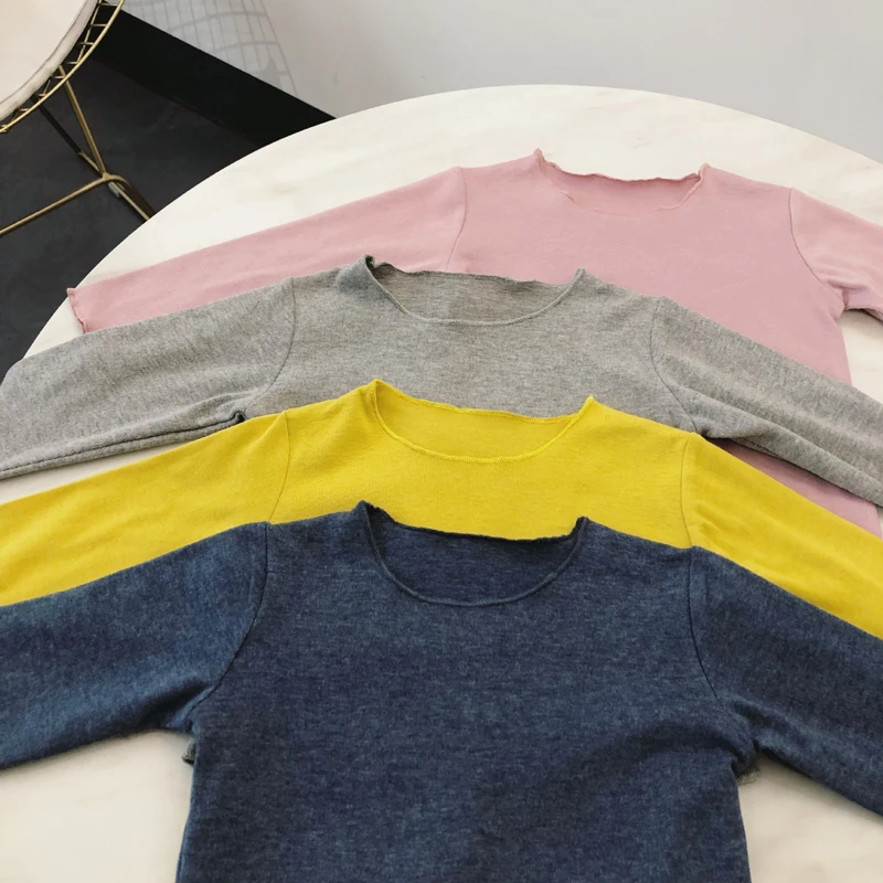 Новинка весны 2019 детские футболки Однотонная футболка с длинными рукавами для