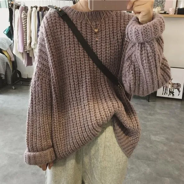 Женский свитер в стиле Харадзюку зимний свободный ретро пуловер пальто куртка