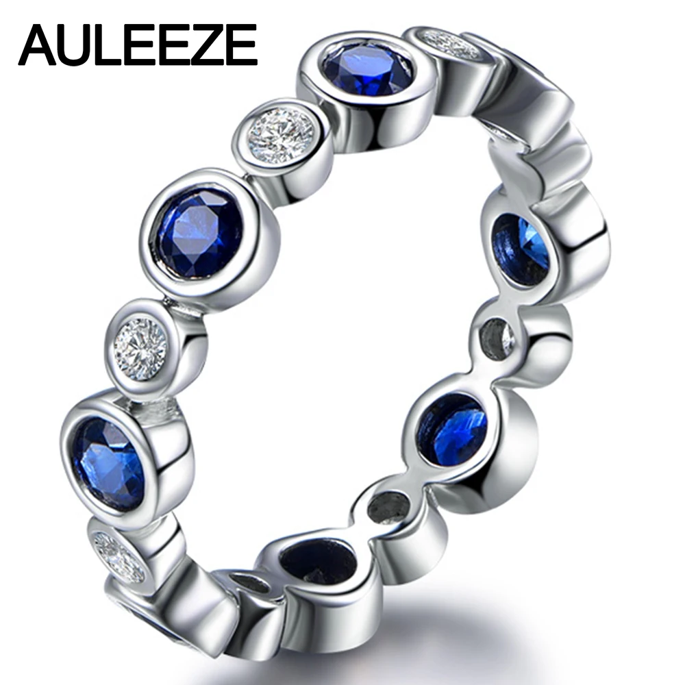 Женское Обручальное кольцо с натуральным сапфиром 18 К белое золото обручальное |