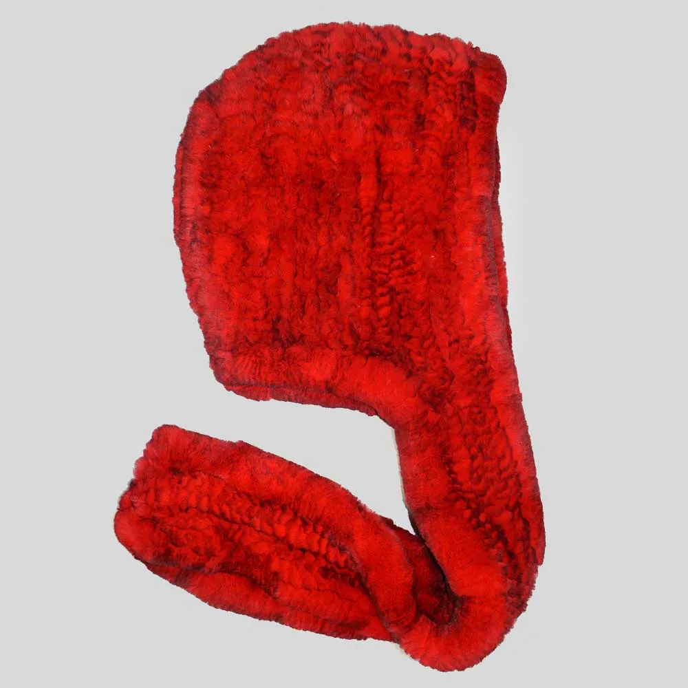 red Натуральный мех, шапка с шарфом, Женская Зимняя кепка Настоящий мех кролика, шарф с капюшоном, женская зимняя шапка, теплая меховая шапка, шарф для женщин - Цвет: red