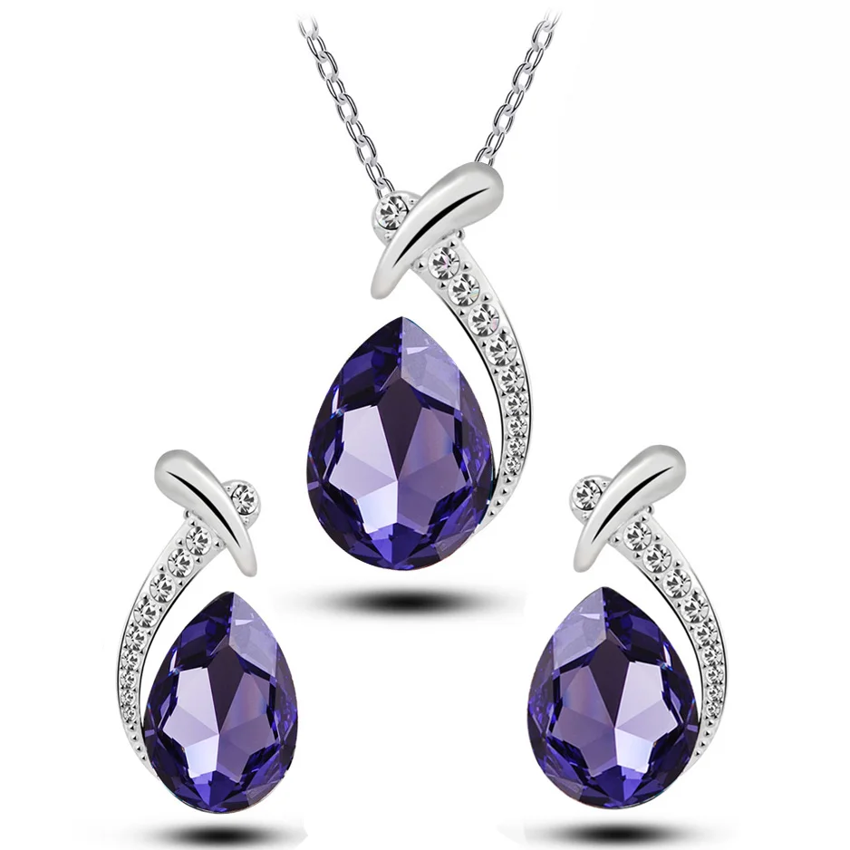 Ожерелье и серьги подвески с австрийскими кристаллами|necklace earrings jewelry set|brand setsfashion