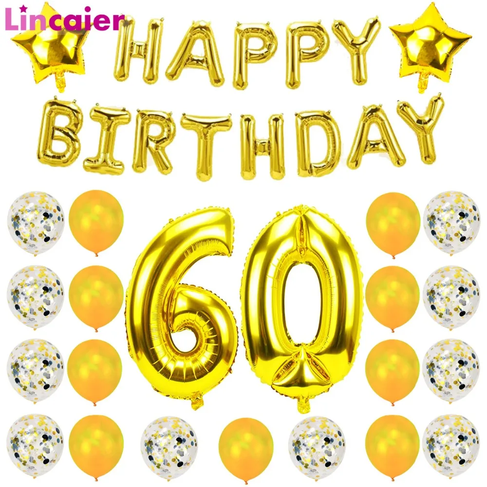 Lincaier 32 дюйма 62 см 60th день рождения золотые воздушные шары Happy 60 лет вечерние украшения Для мужчин женские принадлежности