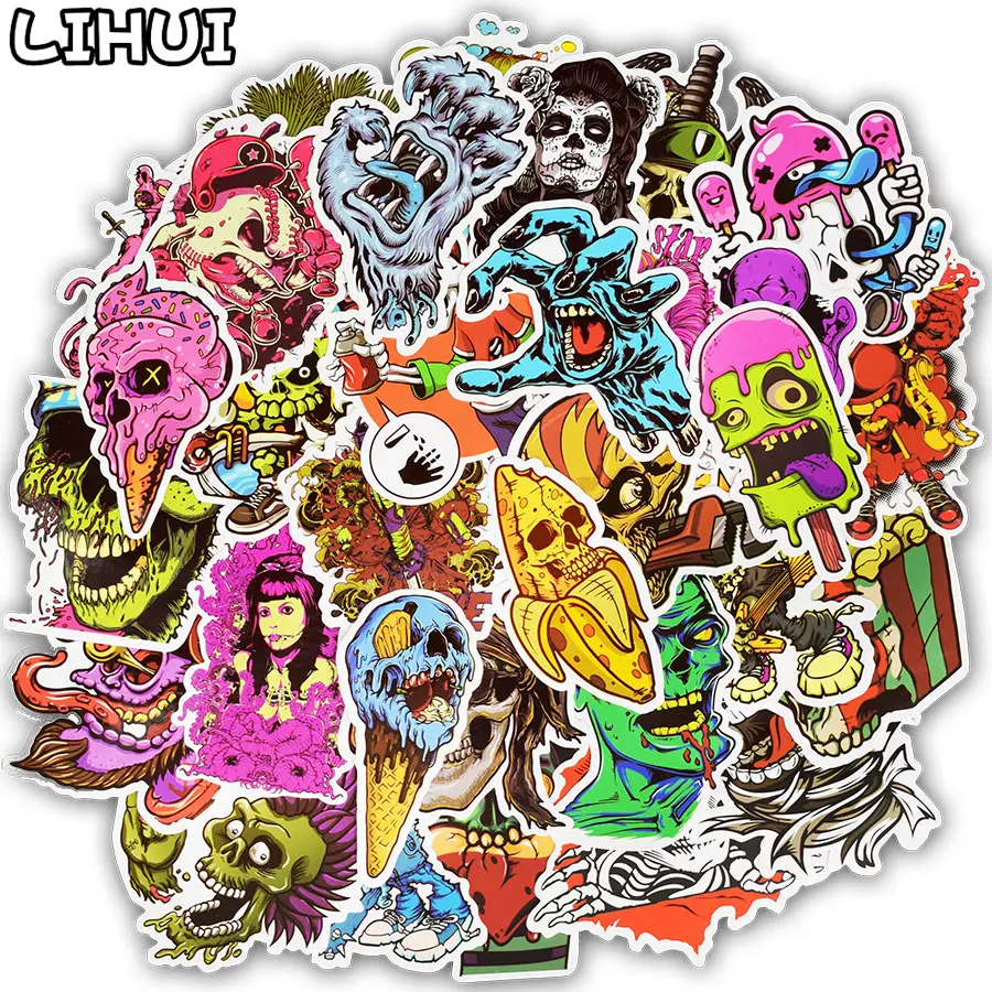 

50pcs Terror Series Sticker Graffiti Skeleton Dark Funny Stickers for DIY Sticker on Travel case Laptop Skateboard Guitar Fridge