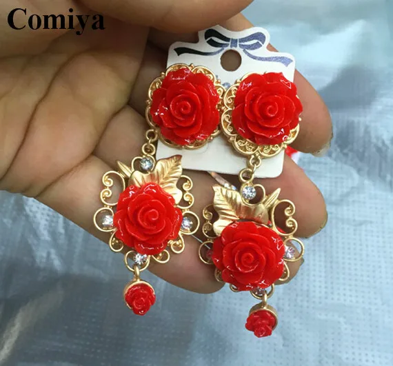 Женские винтажные серьги Comiya элегантные с красным цветком розы в американском