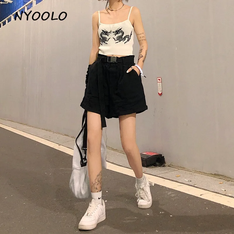 NYOOLO Harajuku стиль, винтажный Рисунок дракона, короткий топ с принтом, летняя уличная одежда, сексуальный топ без рукавов, женская одежда