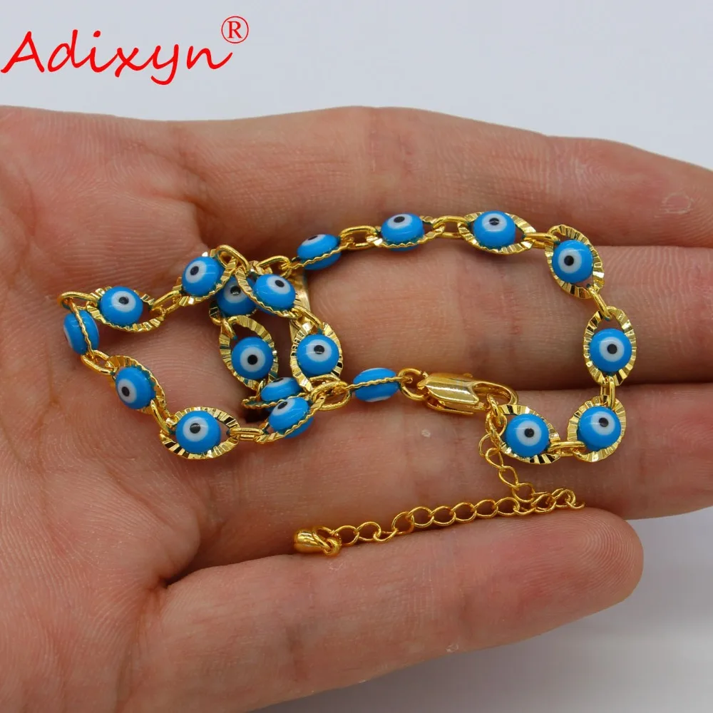 Adixyn 21 см + 5 см/браслет шарма для женщин золотой цвет синий с глазами браслет