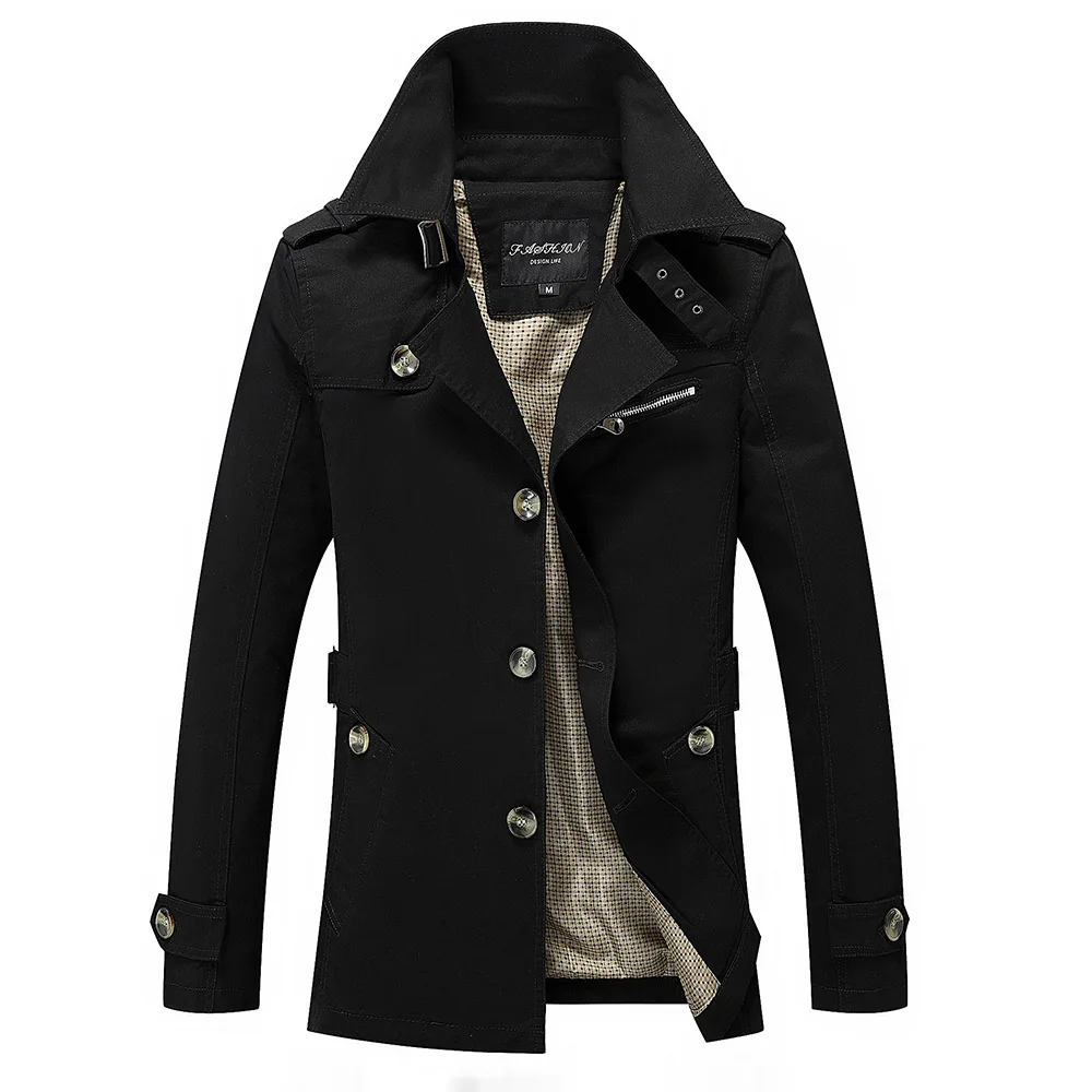 Spring Men Cotton Long Jacket Turn-down Collar Bodyfit Thin Trench Coat Autumn Casual Jacekt | Мужская одежда