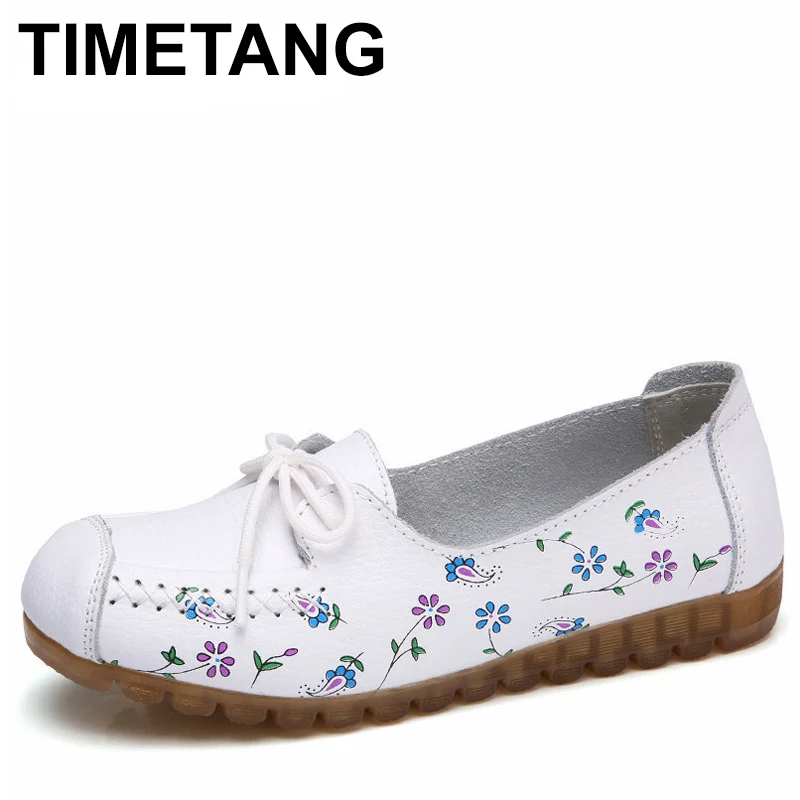 TIMETANG/; весенняя обувь с цветочным принтом; женская обувь на шнуровке; женская обувь на плоской подошве из натуральной коровьей кожи; женские лоферы; мокасины; женская обувь