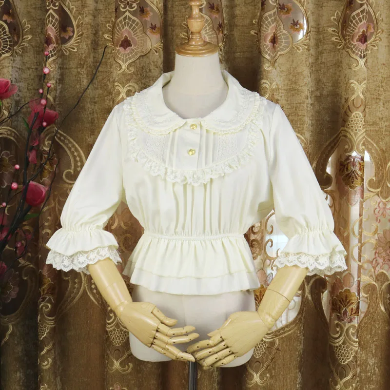 Белая шифоновая кружевная блузка с оборками и воротником пертер Пэн винтажная