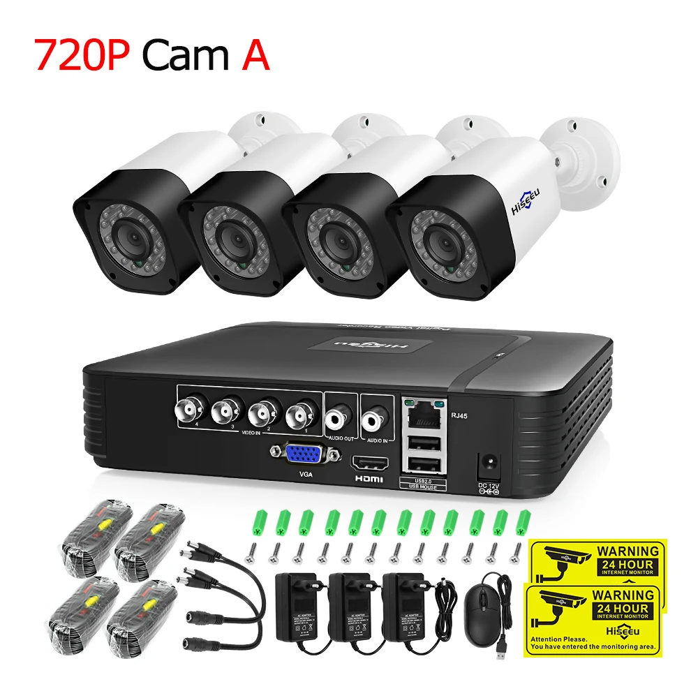 720P Cam A Hiseeu система видеонаблюдения 4CH 720 P/1080 P AHD камера безопасности DVR комплект CCTV Водонепроницаемая наружная домашняя система видеонаблюдения HDD - Цвет: 720P Cam A