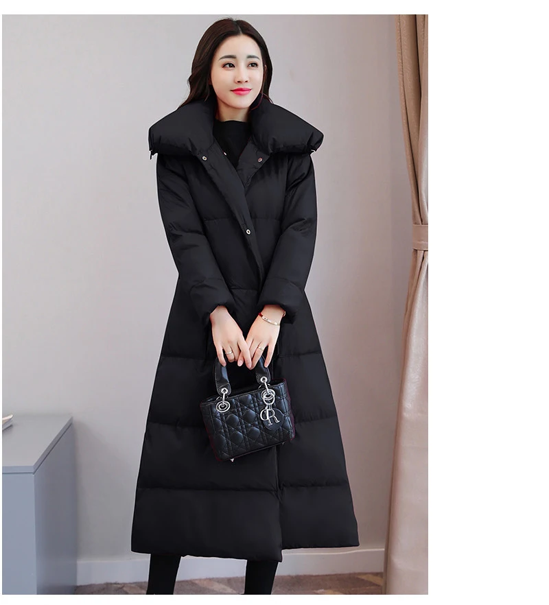 Женское длинное пальто с поясом Новый пуховик большого размера толстый теплый