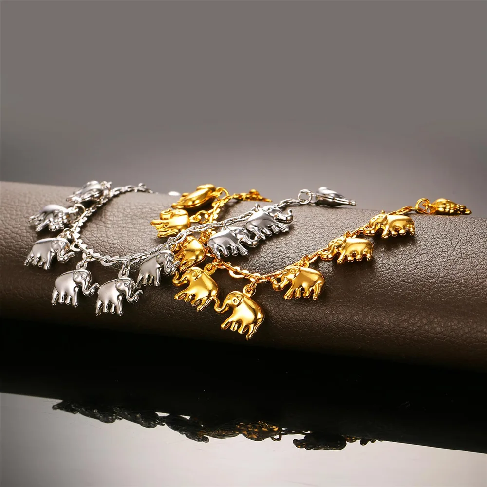 Браслет на ногу в виде слона золотистого/серебристого цвета | Украшения и