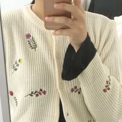2017 корейский шикарный стиль осенние короткие дизайнерские свитера с цветочной