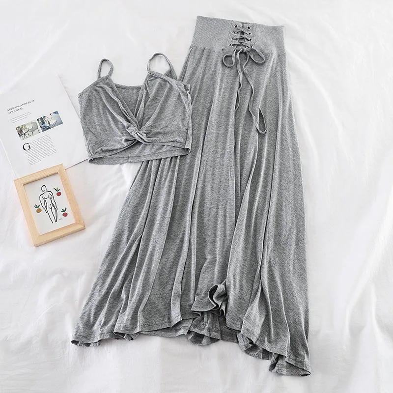 2019 new fashion women's two piece set Simple sexy cross short camisole +high waist half skirt J481 | Женская одежда