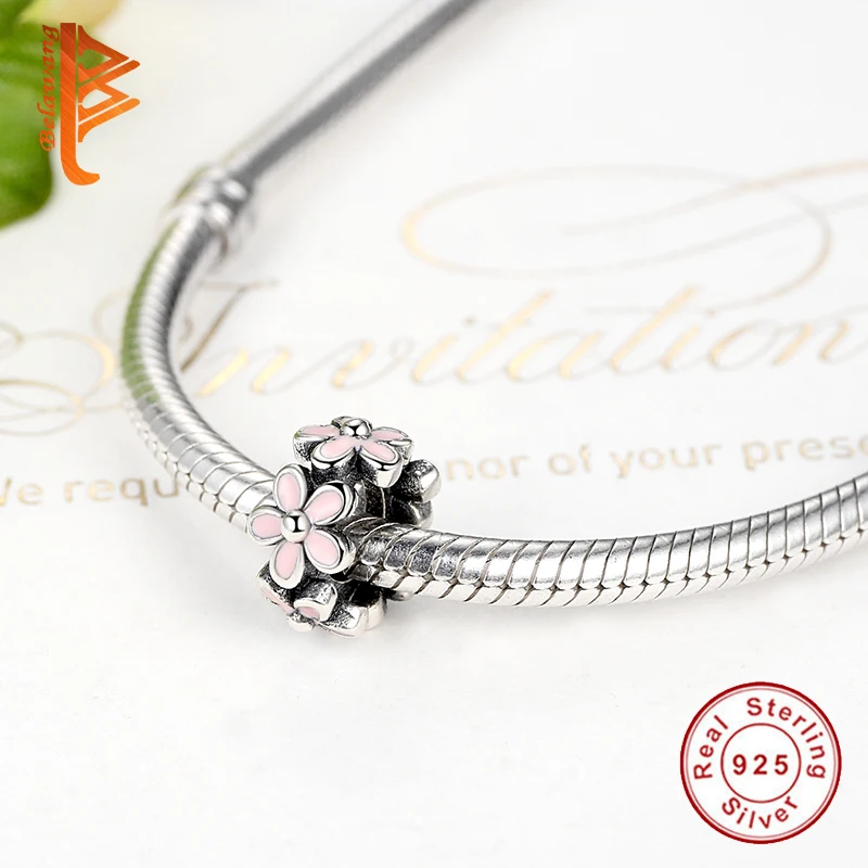 Европейские Бусины разделители в виде цветка 925 розовые эмалевые Подвески