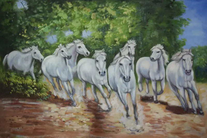 Ручная роспись животных картина маслом на холсте реализм восемь лошадей холст