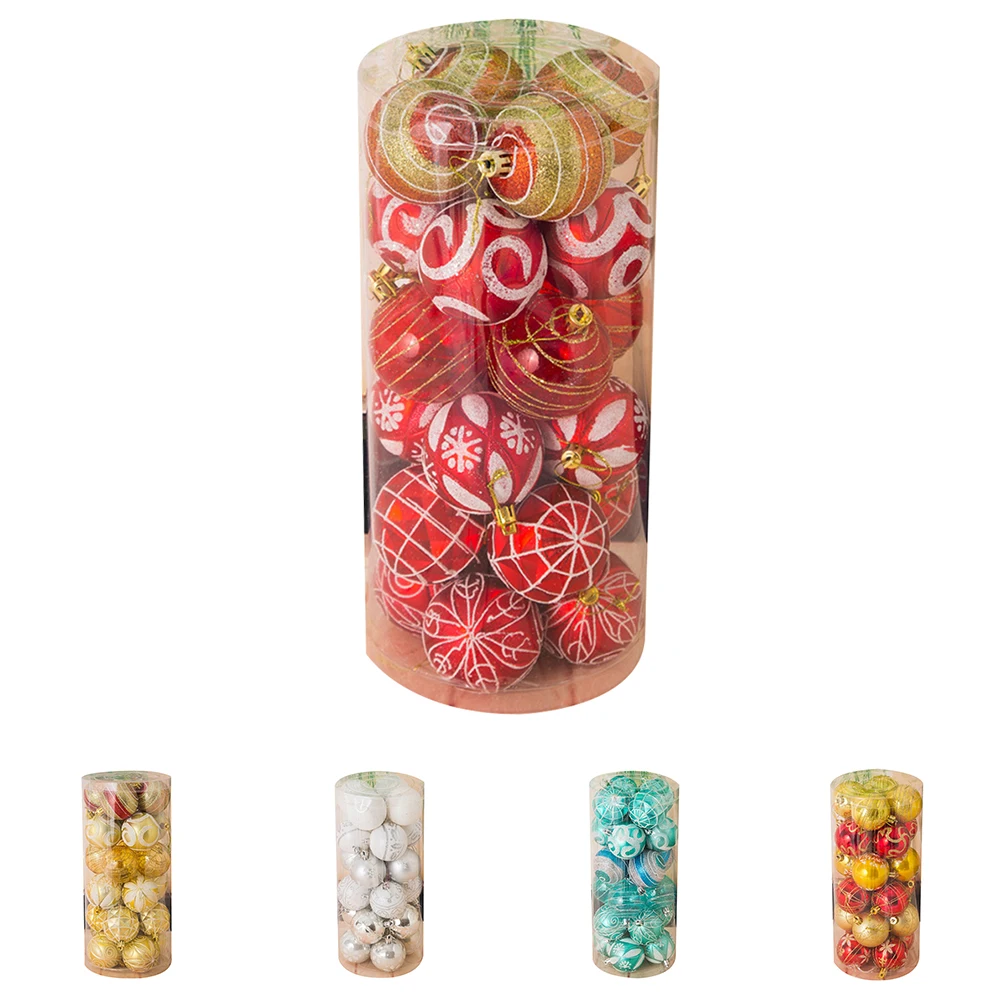 24 шт Рождественские елочные украшения 6 см Бочки цветные расписные шары высококачественные Рождественские шары Пластиковые расписные Рождественские шары