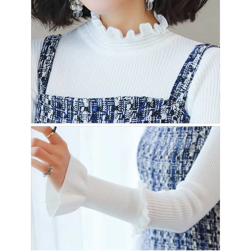 Женский вязаный свитер платье на подтяжках весенне-осеннее шерстяное из двух