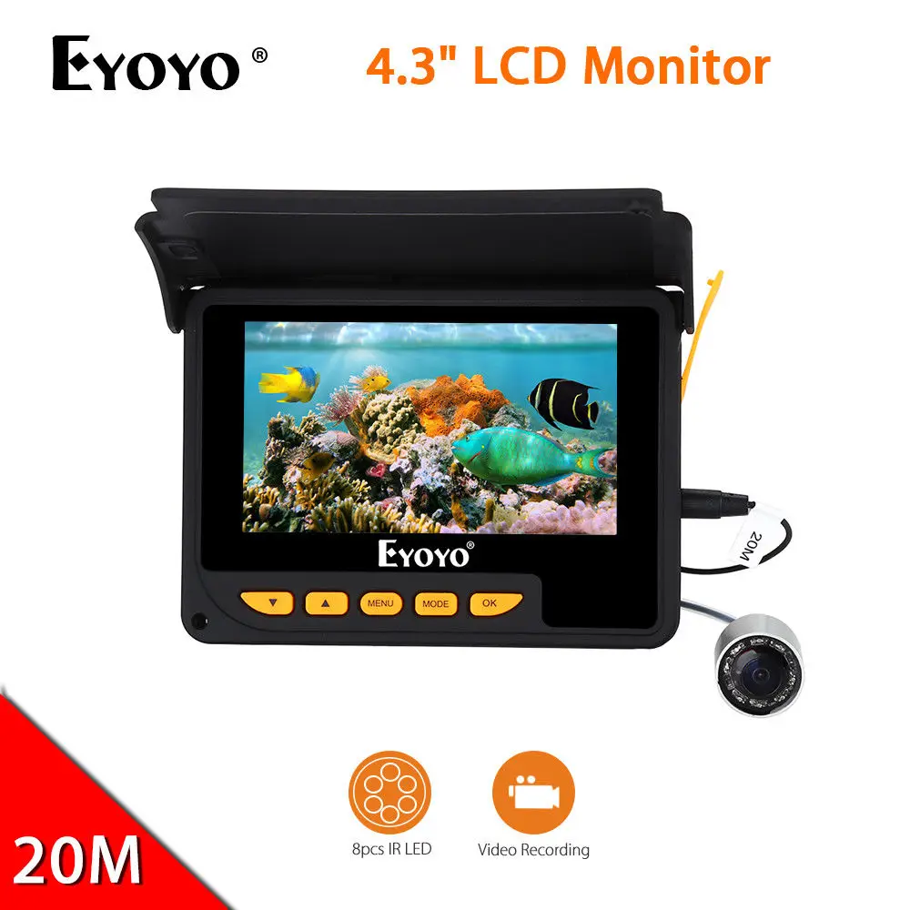 EYOYO 4," цветной ЖК HD 20 м рыболокатор DVR видео 5 в зарядное устройство 8 шт. ИК светодиодный камера для подводной рыбалки с литиевой батареей 4000 мАч - Цвет: With DVR Function