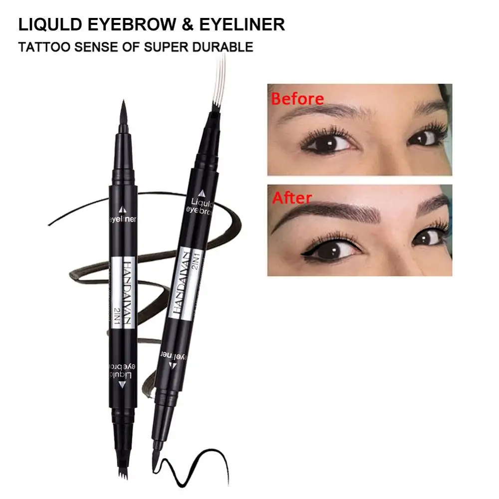2 In 1 Eyebrow Pen Waterproof Fork Tip Tattoo Fine Sketch Liquid Eyeliner Double-Ended | Красота и здоровье