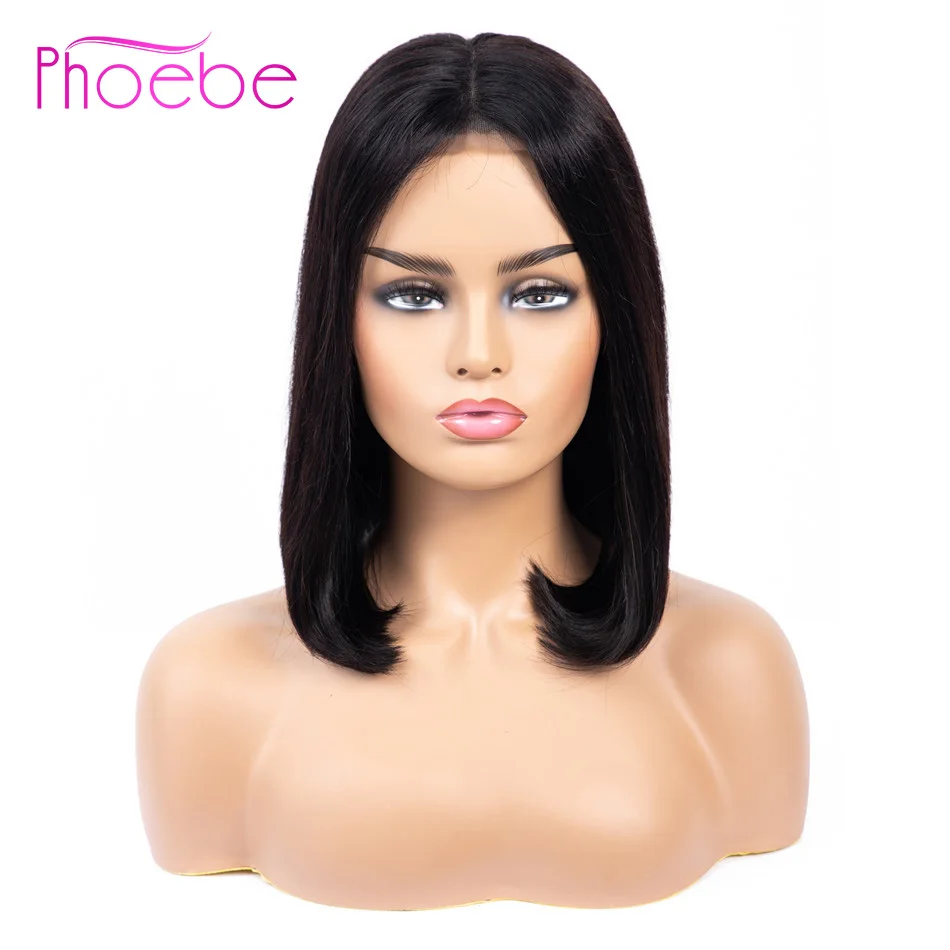 Phoebe волосы 13*4 боб парики малайзийские кружевные передние человеческие волосы парики для черных женщин натуральный цвет Remy прямые короткие парики шнурка спереди