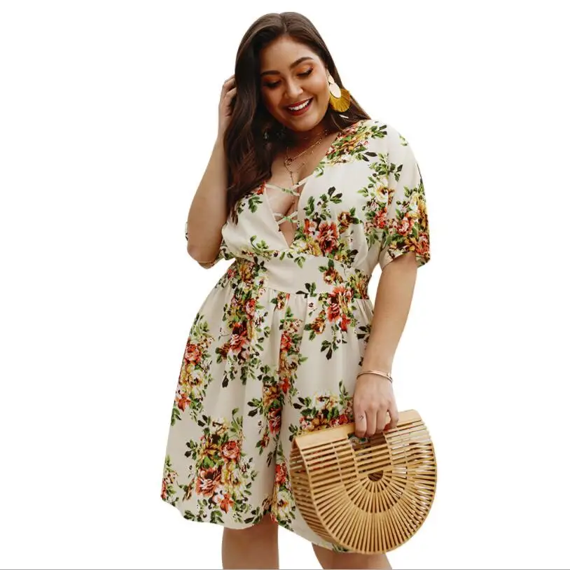 Женский пляжный комбинезон Boho шифоновый короткий с v образным вырезом большие
