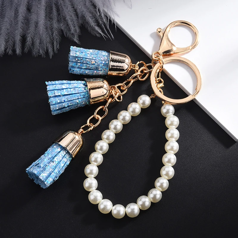 Цепочка для ключей женская с жемчужинами модный металлический брелок