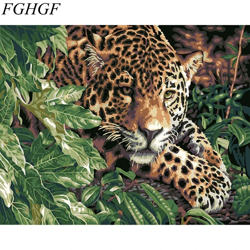 

FGHGF New Frameless Wall Pictures Leopard Painting By Numbers Home Decor Hand Painted Oil On Canvas 40cm*50cm