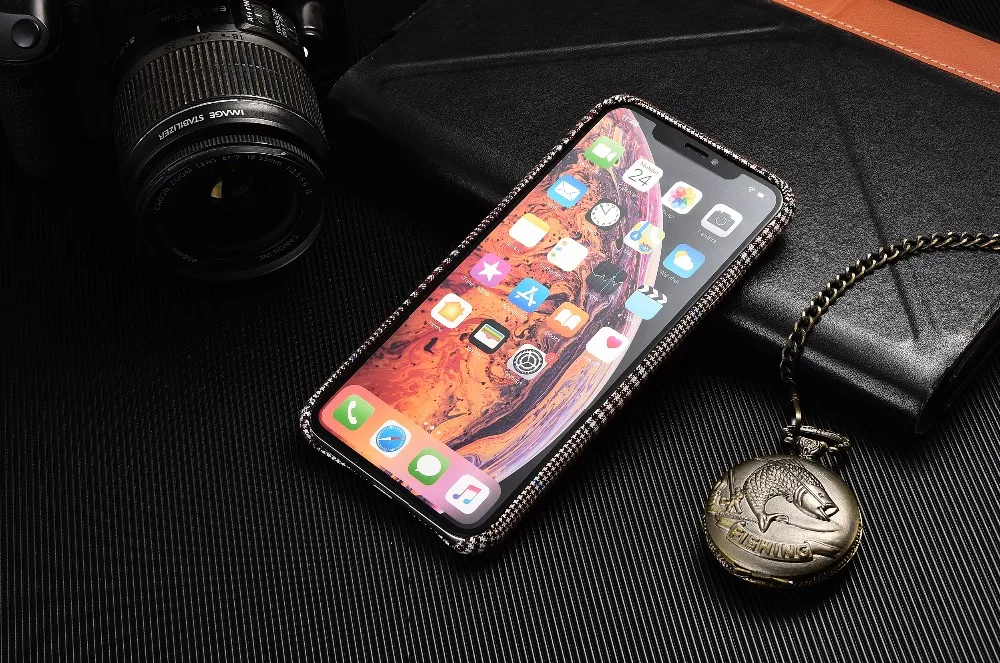 Тканевый чехол в клетку, Винтажный чехол для телефона, для iPhone X, XS, Max, XR, ткань, мягкая ткань, текстурный чехол, Капа для iPhone 6, 7 Plus