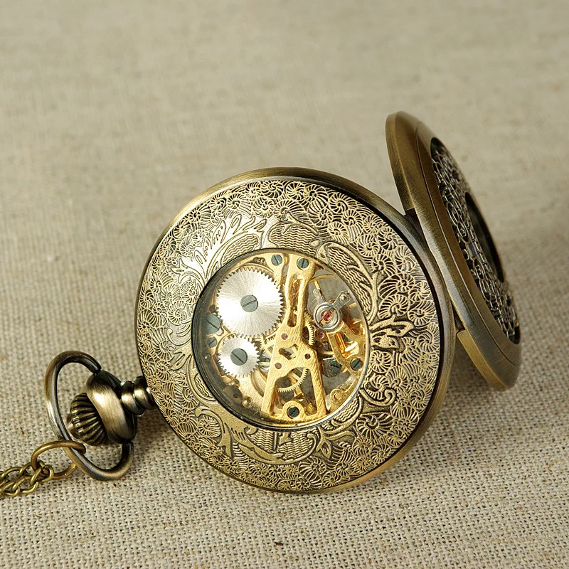 8937 Ретро полые механические карманные часы простые в ретро стиле открытые для