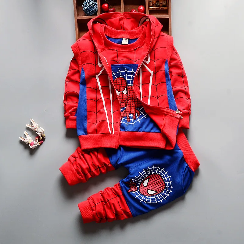 New Spiderman Baby Boys Clothing Sets Cotton Sport Suit For Clothes Spring Spider Man Costumes KIds Three piece set | Детская одежда и