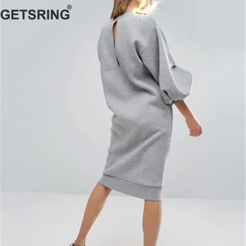 Женское платье-свитер GETSPRING, свободный крой, удлиненное платье с открытой спиной, рукав «фонарик», женские платья, большие размеры, весна-, новинка