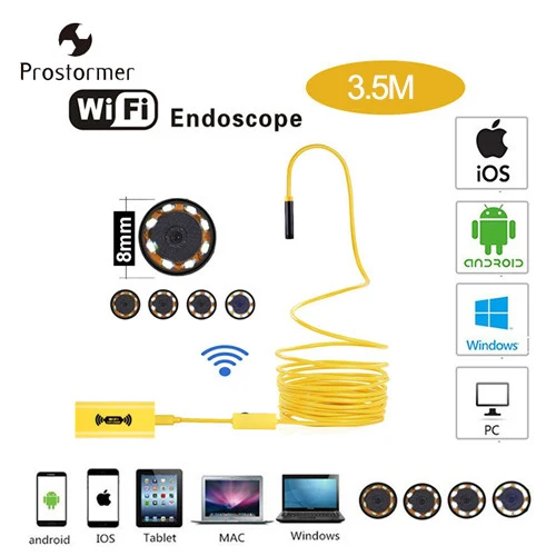 SPCC046B PROSTORMER 8 мм Wifi эндоскоп камера 1200P жесткий бороскоп для iphone Android Phone 2 3,5 5 10M Водонепроницаемая Инспекционная камера - Цвет: SPCC046B